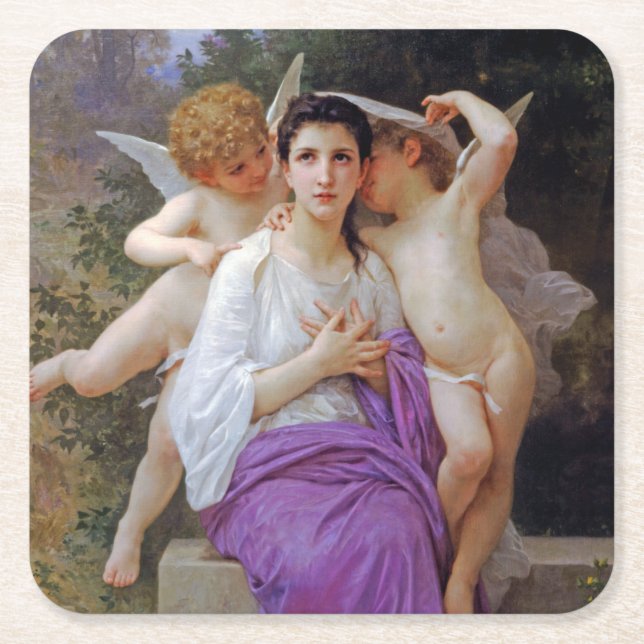 Frau mit Cupid, Bouguereau Rechteckiger Pappuntersetzer (Vorderseite)