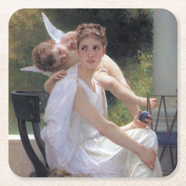 Frau mit Cupid, Bouguereau Rechteckiger Pappuntersetzer (Vorderseite)