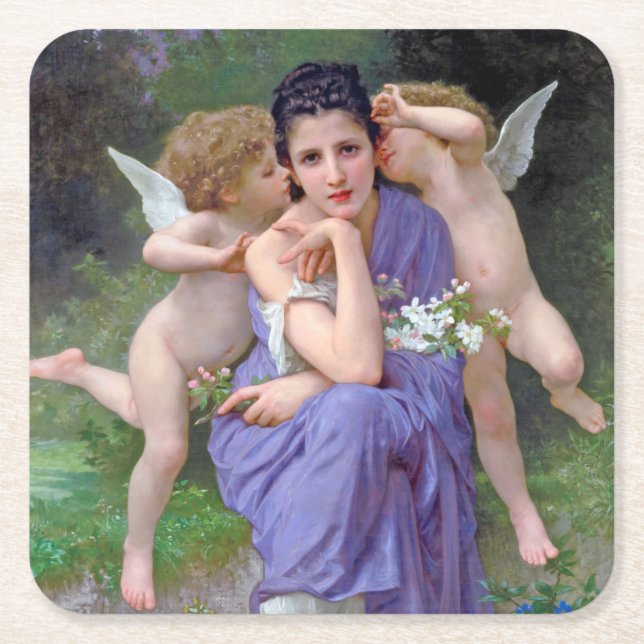 Frau mit Cupid, Bouguereau Rechteckiger Pappuntersetzer (Vorderseite)
