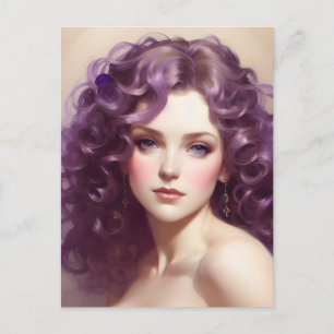 Frau mit Curly Lila Hair Postkarte