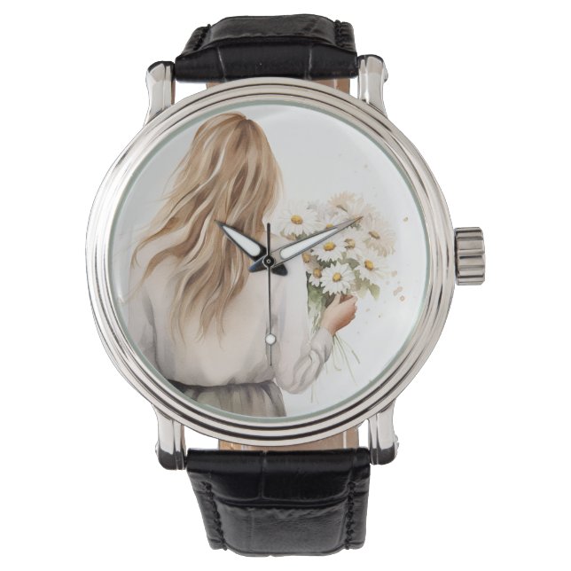 Frau mit Daisy Bouquet Armbanduhr (Vorderseite)