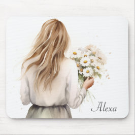 Frau mit Daisy Bouquet Mousepad