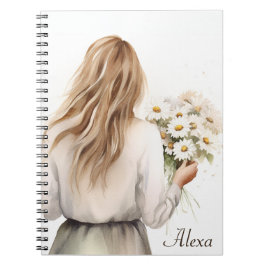 Frau mit Daisy Bouquet Notizblock