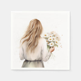 Frau mit Daisy Bouquet Serviette
