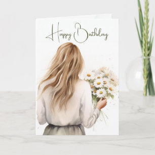 Frau mit Daisy Bouquet zum Geburtstag Karte