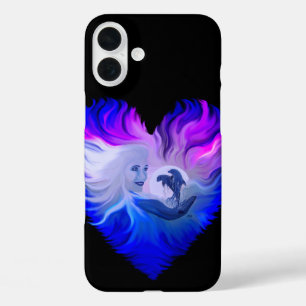Frau mit Delphinen im Mondschein iPhone 16 Plus Hülle