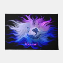 Frau mit Delphinen im Mondschein Fußmatte