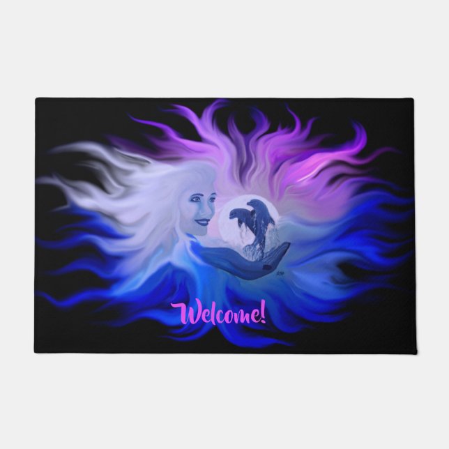 Frau mit Delphinen im Mondschein Fußmatte (Vorderseite)