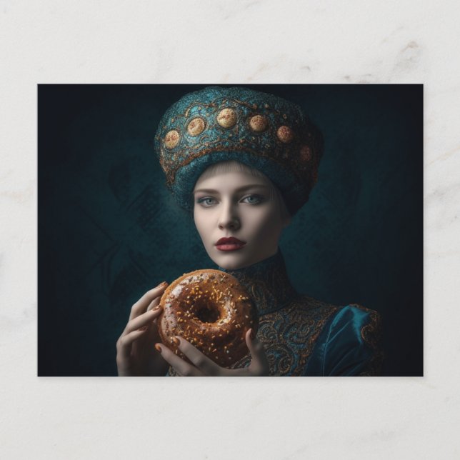 Frau mit einem Donut Postkarte (Vorderseite)