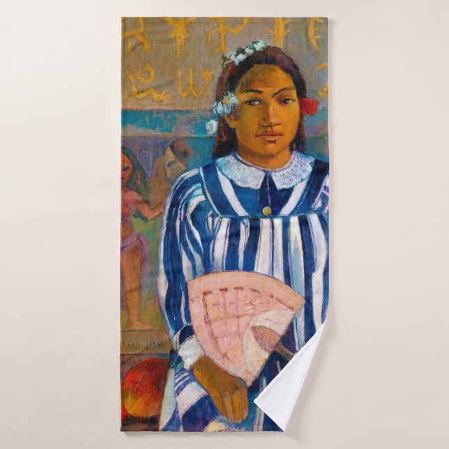 Frau mit einem Fan, Gauguin Badehandtuch (Badehandtuch)