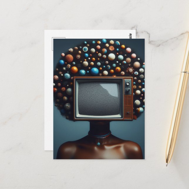 Frau mit einem Fernseher auf ihrem Kopf natürliche Postkarte (Vorderseite/Rückseite Beispiel)