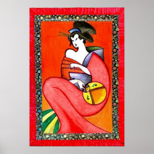 Frau mit einem Kimono Print Poster