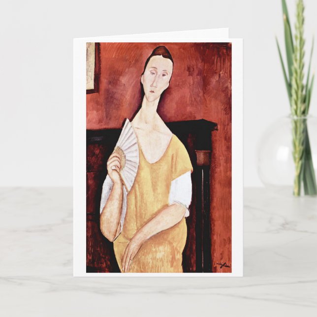 Frau mit einem Lüfter, Modigliani Karte (Vorderseite)