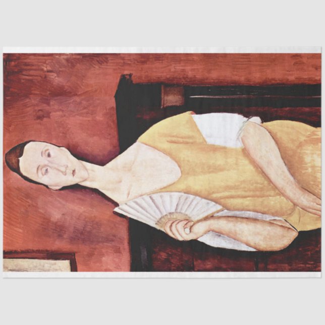 Frau mit einem Lüfter, Modigliani Seidenpapier (Vorderseite)