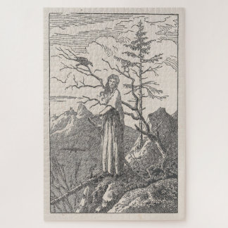 Frau mit einem Raben am Abgrund - Friedrich Puzzle