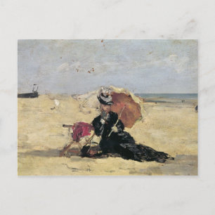 Frau mit einem Sonnenschirm auf dem Strand, 1880 Postkarte