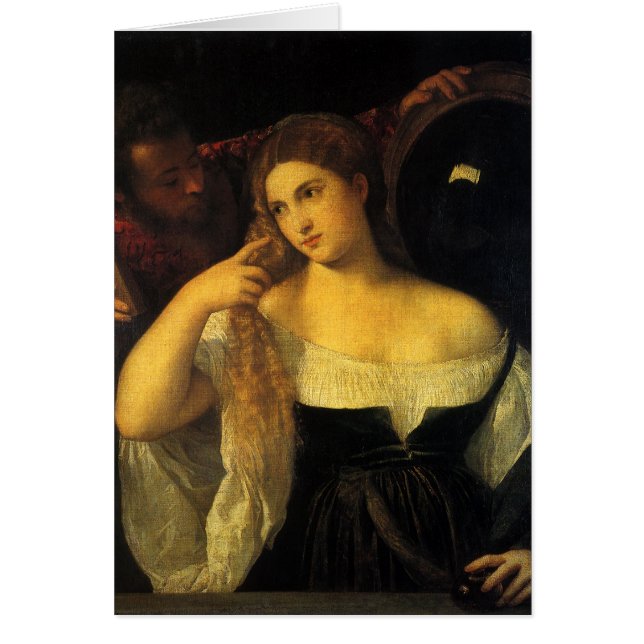 Frau mit einem Spiegel von Tizian, Vintage Renaiss (Vorne)