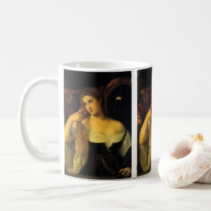 Frau mit einem Spiegel von Tizian, Vintage Renaiss Kaffeetasse