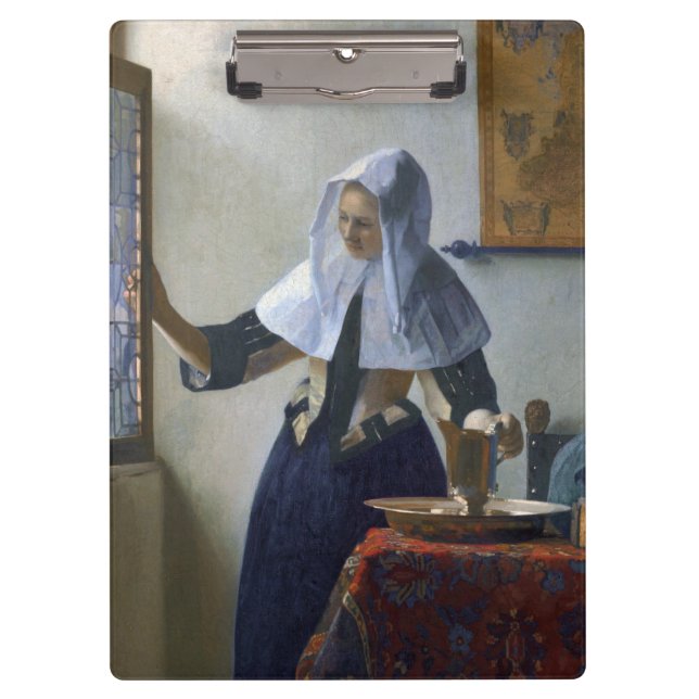 Frau mit einem Wasser-Krug durch Johannes Vermeer Klemmbrett (Vorderseite)