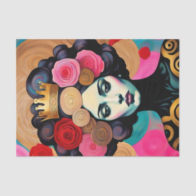 Frau mit einer Dekoupage der Goldkrone Seidenpapier (Vorderseite)