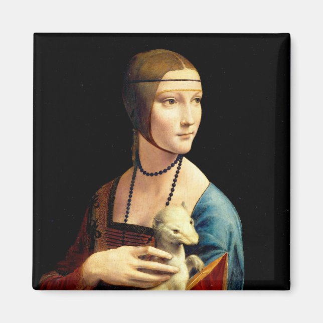 Frau mit einer Ermine von Leonardo Da Vinci Magnet (Vorne)
