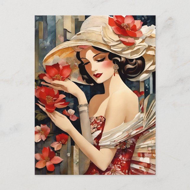 Frau mit einer Extravaganten Hut-Postkarte Postkarte (Vorderseite)