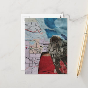 Frau mit einer Handtasche als Kopf Surrealer Colla Postkarte