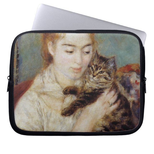 Frau mit einer Katze durch Pierre-Auguste Renoir Laptopschutzhülle (Vorderseite)