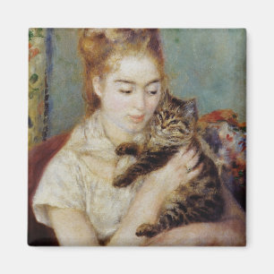 Frau mit einer Katze durch Pierre-Auguste Renoir Magnet