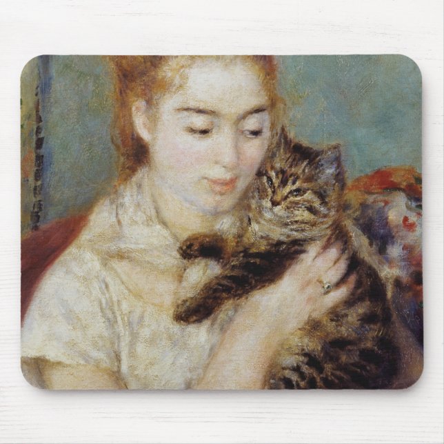 Frau mit einer Katze durch Pierre-Auguste Renoir Mousepad (Vorne)