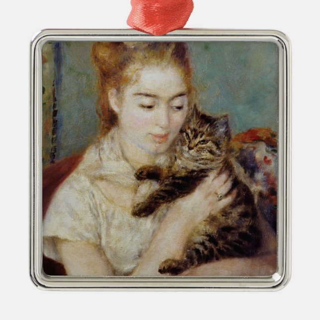 Frau mit einer Katze durch Pierre-Auguste Renoir Ornament Aus Metall (Vorne)