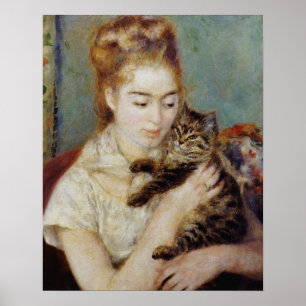 Frau mit einer Katze durch Pierre-Auguste Renoir Poster