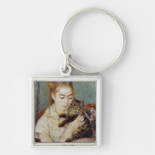 Frau mit einer Katze durch Pierre-Auguste Renoir Schlüsselanhänger (Vorne)