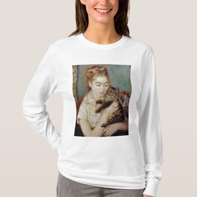 Frau mit einer Katze durch Pierre-Auguste Renoir T-Shirt (Vorderseite)