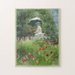 Frau mit einer Parasoltradition von Claude Monet<br><div class="desc">Aus dem Boden für Skulptur in NJ sitzt die Skulptur, die von Frau mit einem Parasol - Frau Monet und Sohn inspiriert wird, an ihrem eigenen Platz auf einem grasbewachsenen Hügel, der von roten Mohnchen übersät ist, und scheint fast so zu sein, als ob sie über ihrem eigenen kleinen Teil...</div>