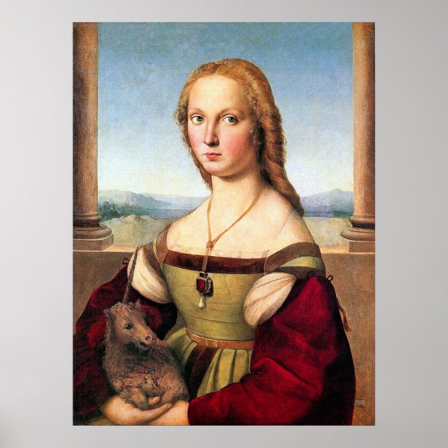 Frau mit Einhorn von Raphael - Poster/Print Poster (Vorne)