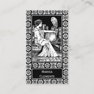 Frau mit Eule, Büchern und klassischer Bibliothek Visitenkarte