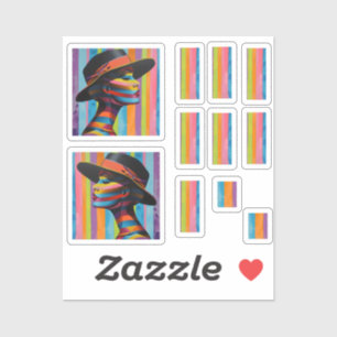 Frau mit farbenfrohem Hut 7 auffallende Silhouette Aufkleber