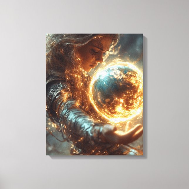 Frau mit Feuer-Orb-Canvas-Print Leinwanddruck (Vorderseite)