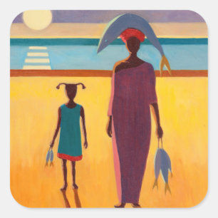 Frau mit Fisch Quadratischer Aufkleber