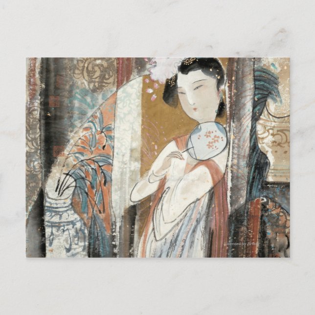 Frau mit Floral Hairpin Postkarte (Vorderseite)