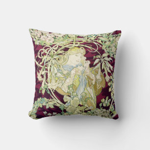 Frau mit Gänseblümchen - Alphonse Mucha Kissen