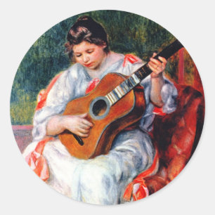 Frau mit Gitarre von Pierre Renoir Runder Aufkleber