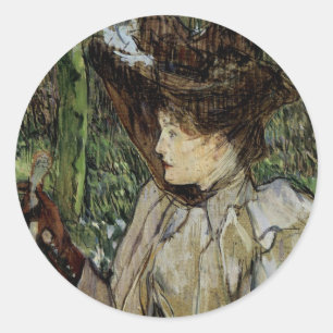 Frau mit Gloves von Toulouse-Lautrec Runder Aufkleber