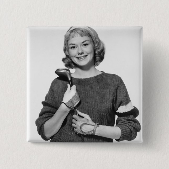 Frau mit Golfschläger Button (Vorderseite)