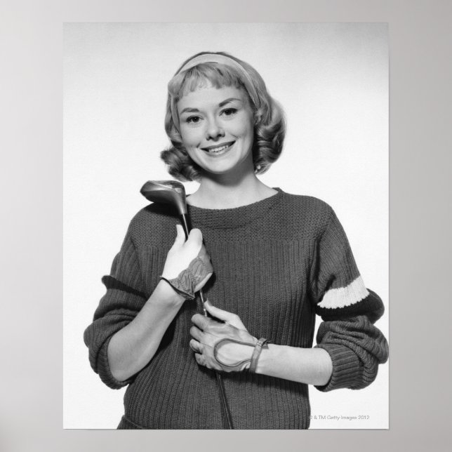 Frau mit Golfschläger Poster (Vorne)