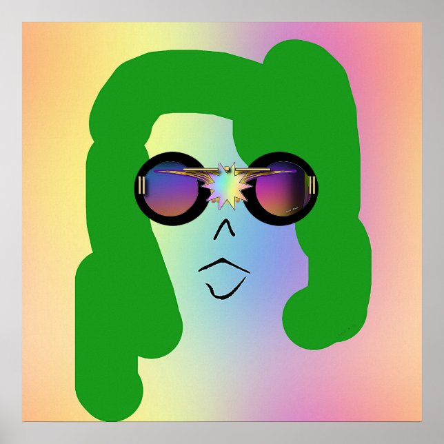Frau mit grünem Haar + Sonnenbrille Spaß Poster (Vorne)