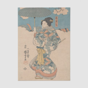 Frau mit grünem Schirm von Utagawa Kuniyoshi Seidenpapier