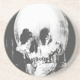 Frau mit Halloween-Reflektion im Spiegel Getränkeuntersetzer