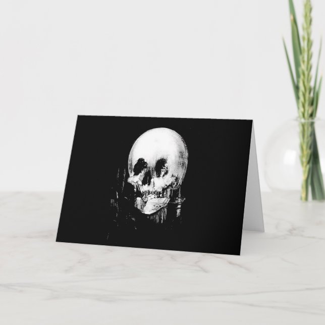 Frau mit Halloween-Reflektion im Spiegel Karte (Vorderseite)